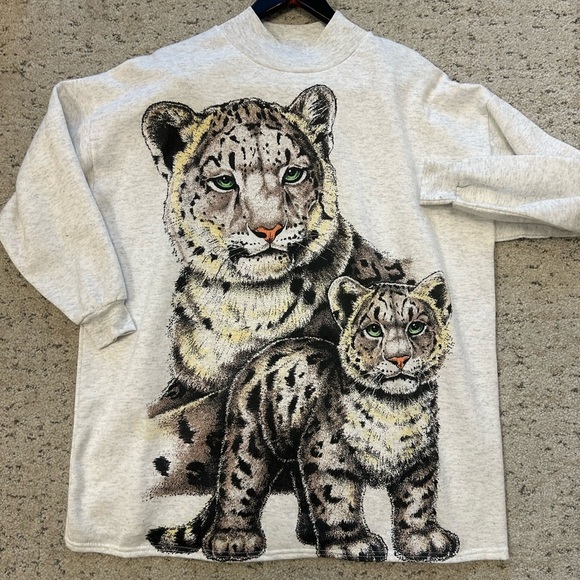 Vintage “Locker Shop” wayyy oversized mock neck leopard sweatshirt excellent con - Picture 9 of 14